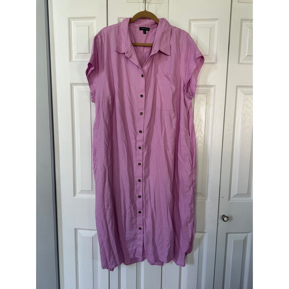 Universal Standard Pink Linen Blend Shirt Dress Orchid Midi Large L